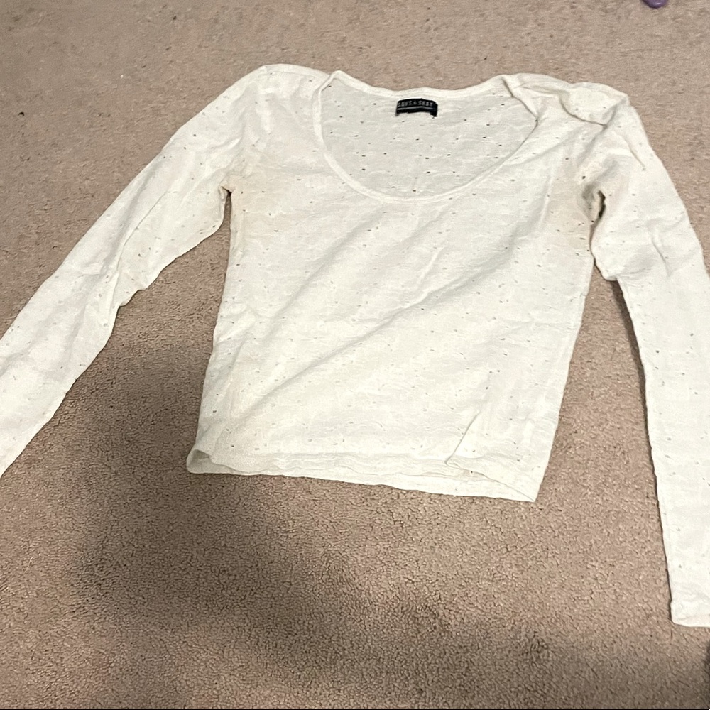 white floral holey long sleeve